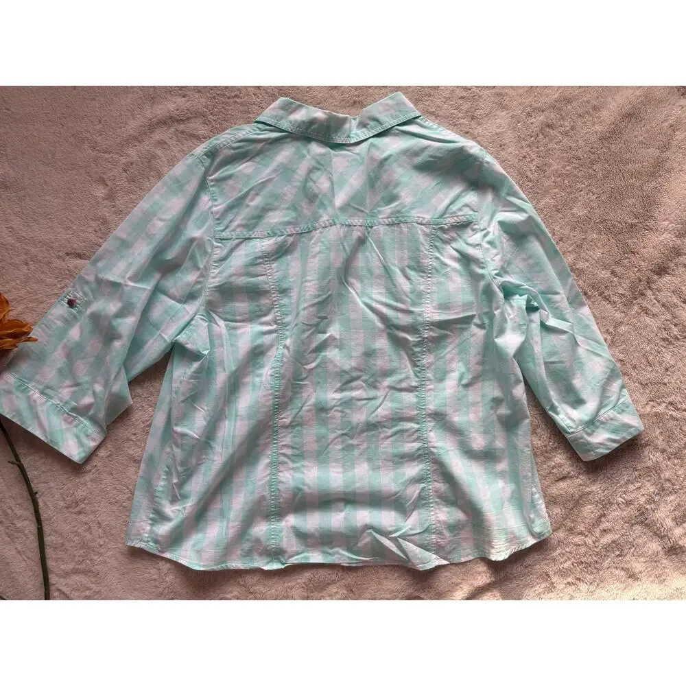 CJ Banks Green Gingham Blouse Size 1X
